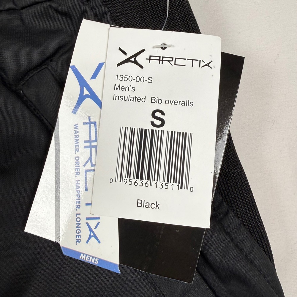 Arctix Mens Insulated Bib Overalls Black Snow Ski Pants 1350-00-S Size Small NWT
